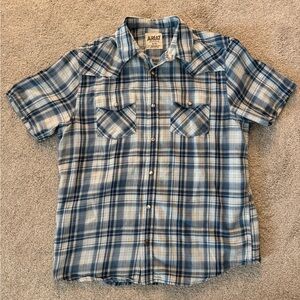 Ariat Men's Blue Plaid Short-Sleeve Pearl Snap Shirt Size Large